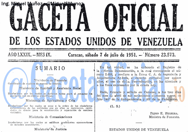 Gaceta Oficial 23573 del 7 Julio 1951