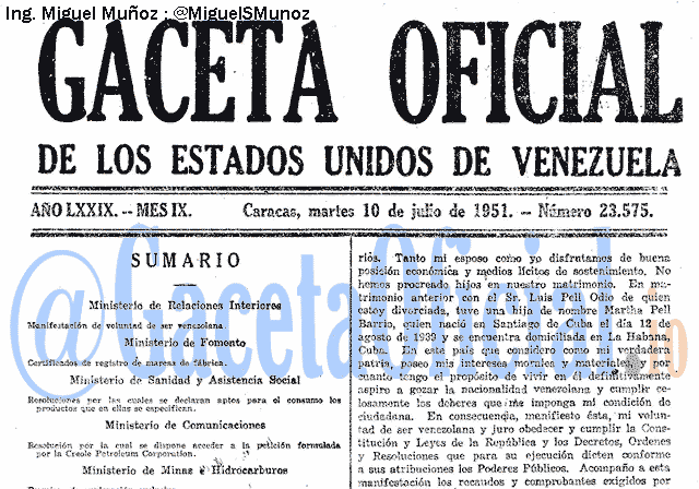 Gaceta Oficial 23575 del 10 Julio 1951