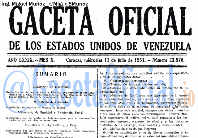 Gaceta Oficial 23576 del 11 Julio 1951