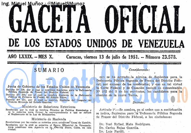 Gaceta Oficial 23578 del 13 Julio 1951
