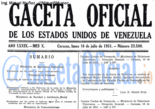 Gaceta Oficial 23580 del 16 Julio 1951