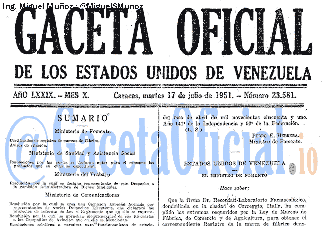 Gaceta Oficial 23581 del 17 Julio 1951