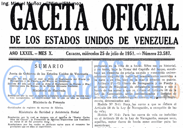 Gaceta Oficial 23587 del 25 Julio 1951
