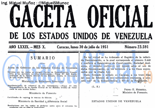 Gaceta Oficial 23591 del 30 Julio 1951