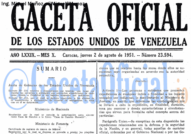 Gaceta Oficial 23594 del 2 Agosto 1951