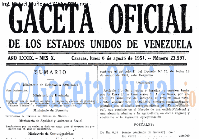 Gaceta Oficial 23597 del 6 Agosto 1951