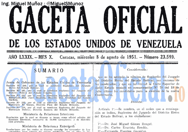 Gaceta Oficial 23599 del 8 Agosto 1951