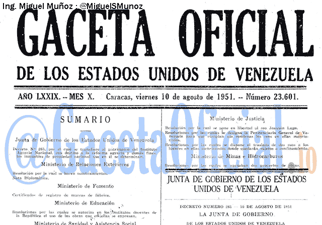 Gaceta Oficial 23601 del 10 Agosto 1951