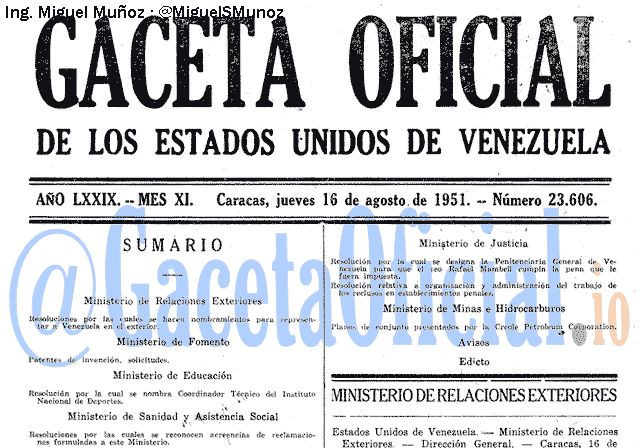 Gaceta Oficial 23606 del 16 Agosto 1951