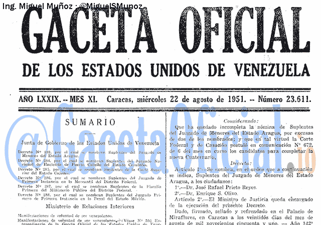 Gaceta Oficial 23611 del 22 Agosto 1951
