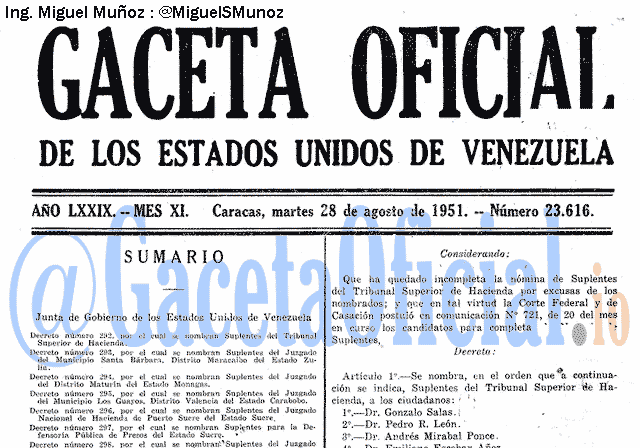 Gaceta Oficial 23616 del 28 Agosto 1951