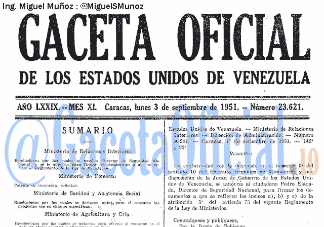 Gaceta Oficial 23621 del 3 Septiembre 1951