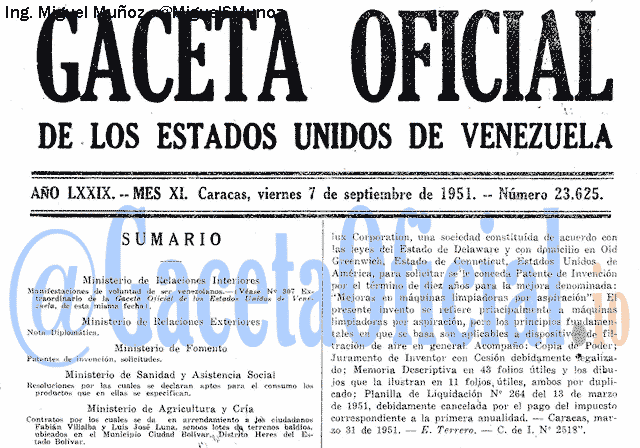 Gaceta Oficial 23625 del 7 Septiembre 1951