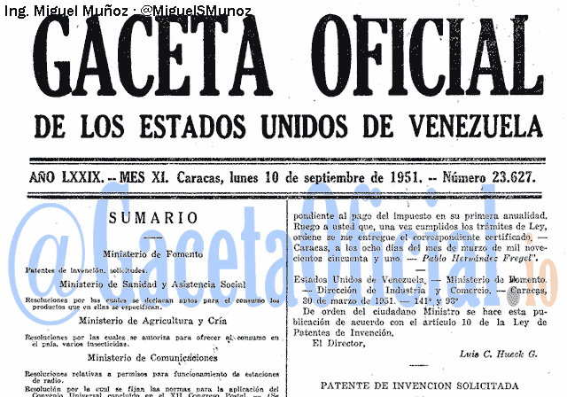 Gaceta Oficial 23627 del 10 Septiembre 1951