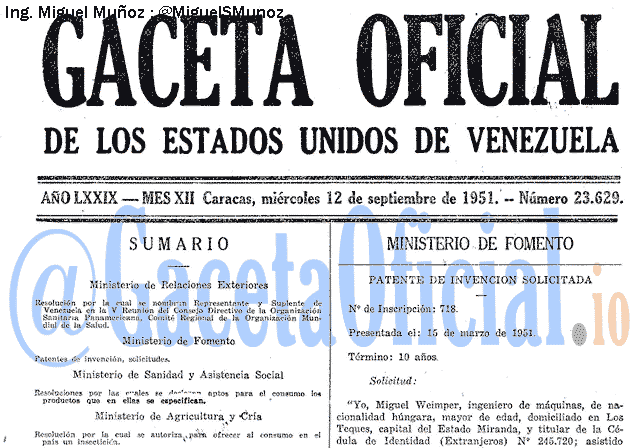 Gaceta Oficial 23629 del 12 Septiembre 1951