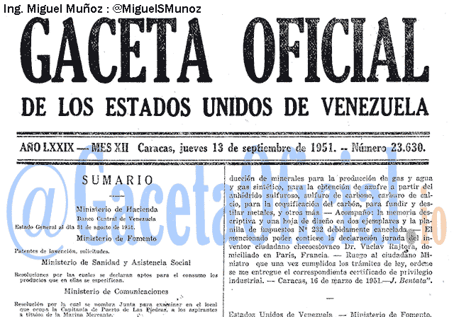 Gaceta Oficial 23630 del 13 Septiembre 1951