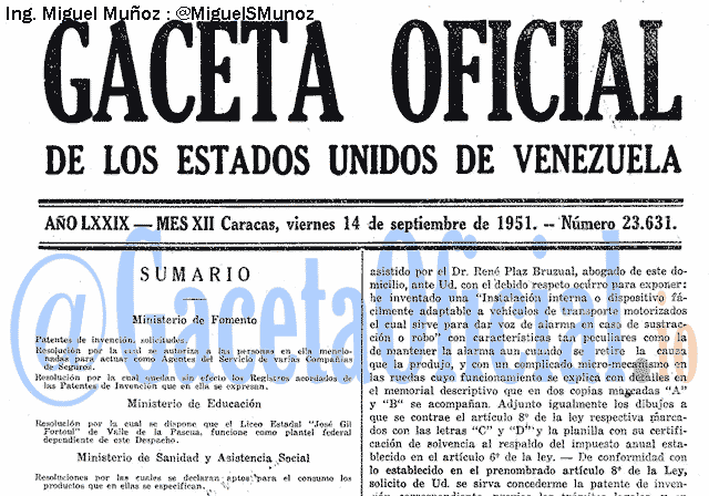 Gaceta Oficial 23631 del 14 Septiembre 1951