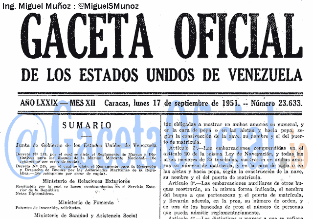 Gaceta Oficial 23633 del 17 Septiembre 1951