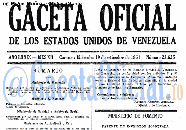 Gaceta Oficial 23635 del 19 Septiembre 1951
