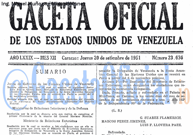 Gaceta Oficial 23636 del 20 Septiembre 1951