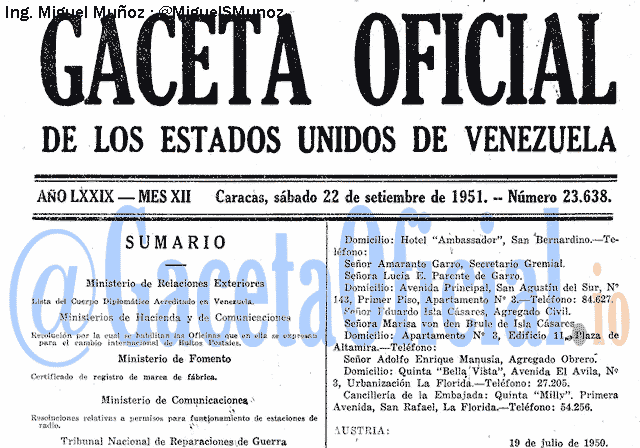 Gaceta Oficial 23638 del 22 Septiembre 1951