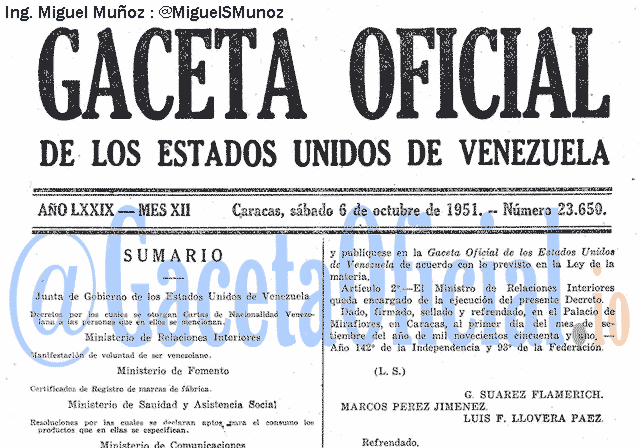 Gaceta Oficial 23650 del 6 Octubre 1951