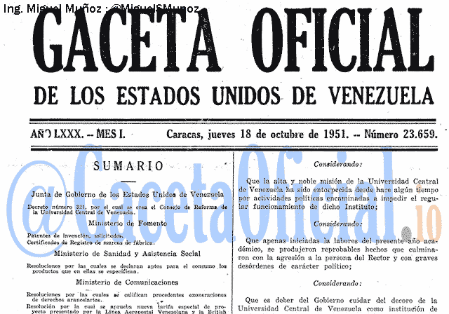 Gaceta Oficial 23659 del 18 Octubre 1951
