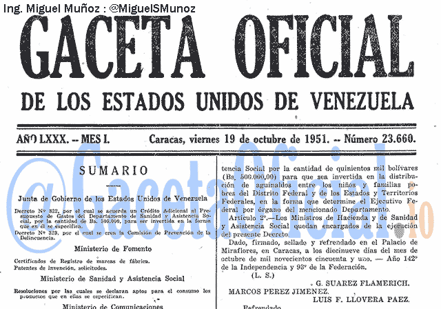 Gaceta Oficial 23660 del 19 Octubre 1951