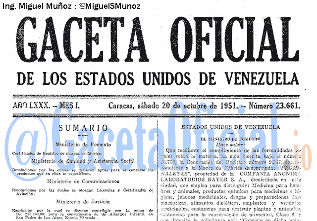 Gaceta Oficial 23661 del 20 Octubre 1951