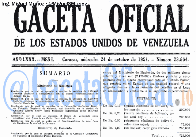 Gaceta Oficial 23664 del 24 Octubre 1951