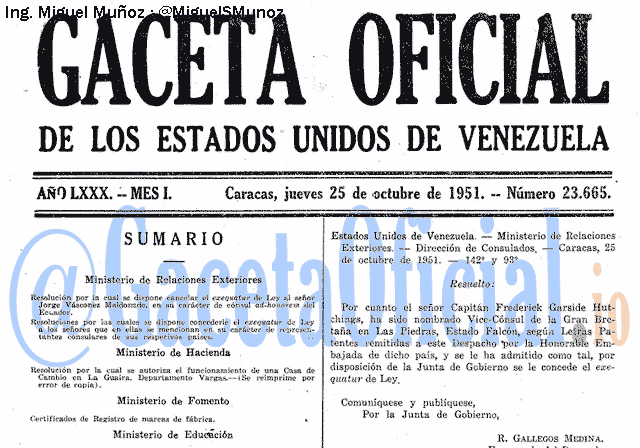 Gaceta Oficial 23665 del 25 Octubre 1951