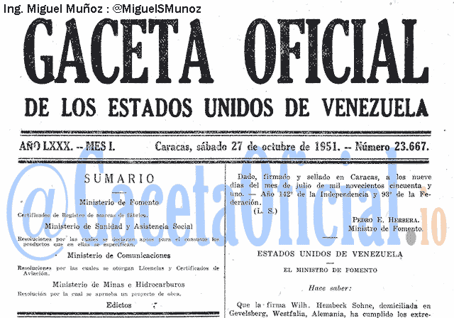 Gaceta Oficial 23667 del 27 Octubre 1951