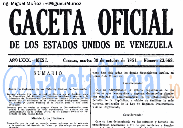 Gaceta Oficial 23669 del 30 Octubre 1951