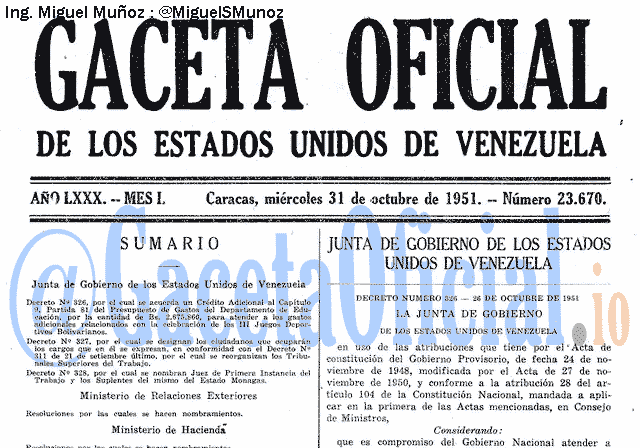 Gaceta Oficial 23670 del 31 Octubre 1951