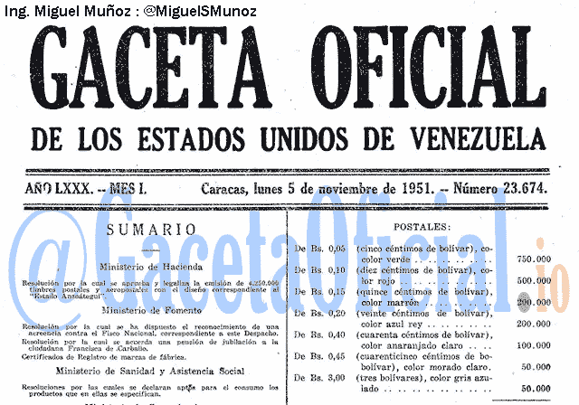 Gaceta Oficial 23674 del 5 Noviembre 1951