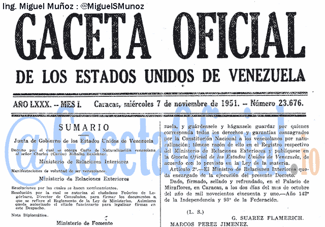 Gaceta Oficial 23676 del 7 Noviembre 1951