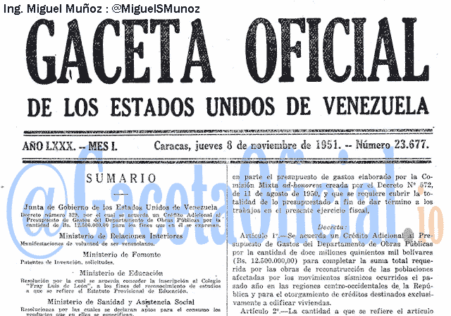 Gaceta Oficial 23677 del 8 Noviembre 1951