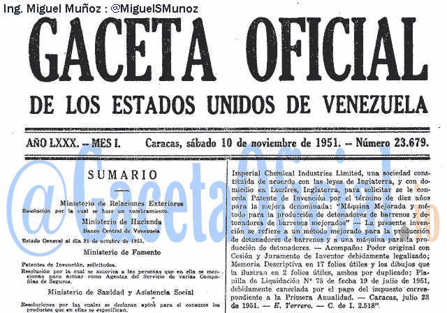 Gaceta Oficial 23679 del 10 Noviembre 1951