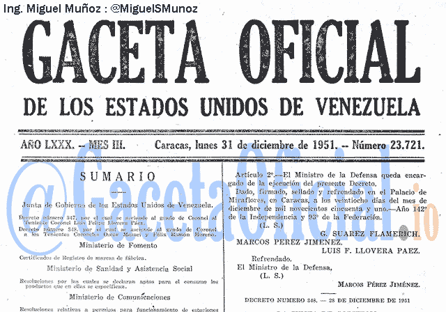 Gaceta Oficial 23721 del 31 Diciembre 1951