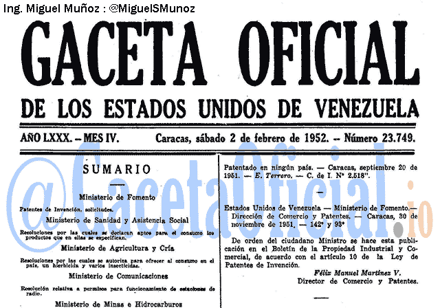 Gaceta Oficial 23749 del 2 Febrero 1952