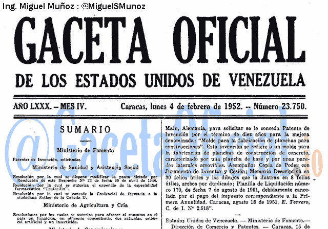 Gaceta Oficial 23750 del 4 Febrero 1952