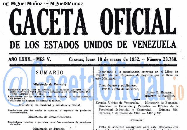 Gaceta Oficial 23780 del 10 Marzo 1952