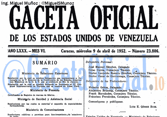 Gaceta Oficial 23806 del 9 Abril 1952