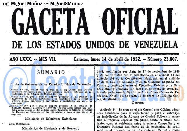 Gaceta Oficial 23807 del 14 Abril 1952