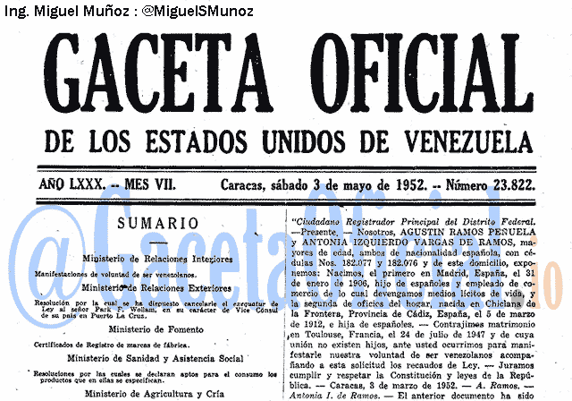 Gaceta Oficial 23822 del 3 Mayo 1952