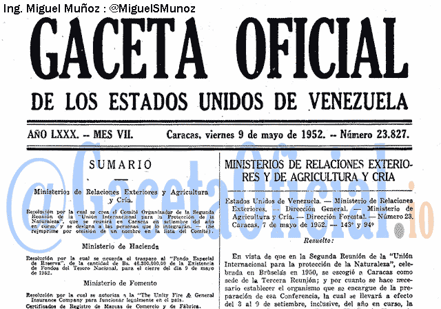 Gaceta Oficial 23827 del 9 Mayo 1952