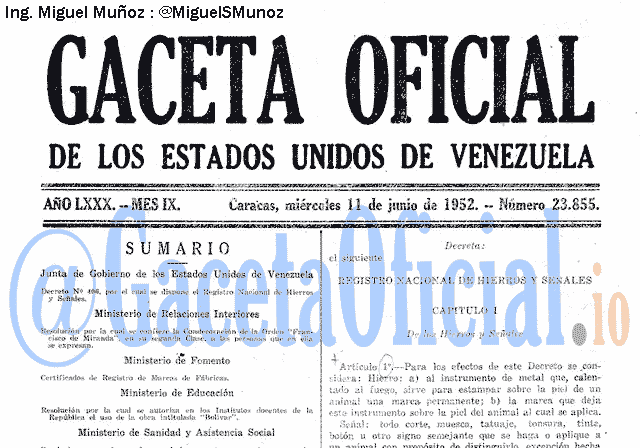 Gaceta Oficial 23855 del 11 Junio 1952