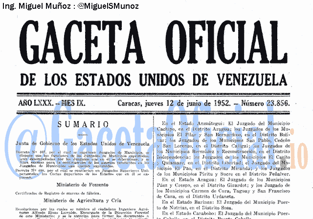 Gaceta Oficial 23856 del 12 Junio 1952