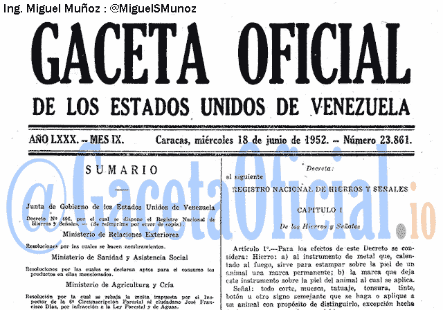 Gaceta Oficial 23861 del 18 Junio 1952