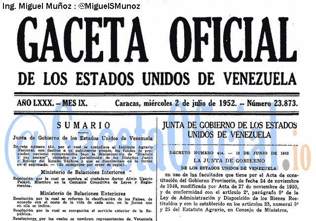 Gaceta Oficial 23873 del 2 Julio 1952